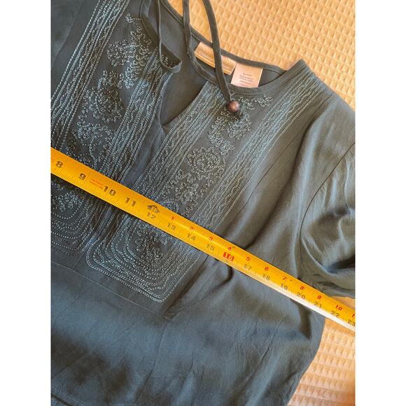 Coldwater Creek Rayon Deep Blue Layered Cropped   Long Sleeve Tunic Petite Large - Picture 8 of 10